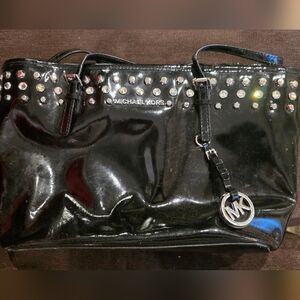 Michael Kors Black Patent Tote with Silver Accents